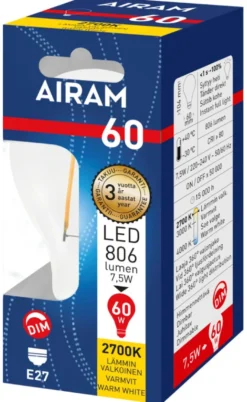 Airam LED Filament Normal 7,5W E27 2700K Dim