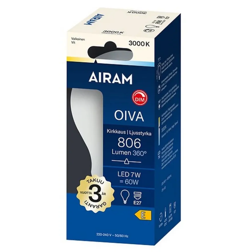 Airam LED Normal 7W E27 806lm 3000K Dim