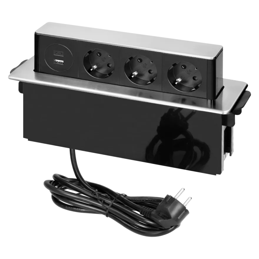 Bordsmodul INOX 3-vägs 2xUSB A+C