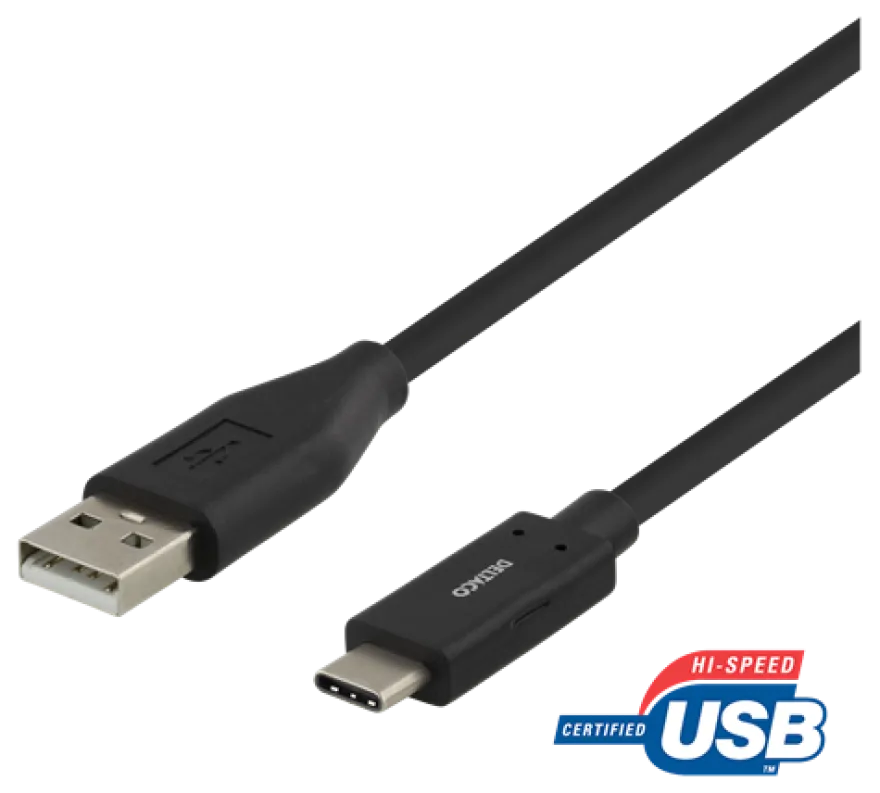 Deltaco USB-C till USB-A Svart laddningssladd 0,25m
