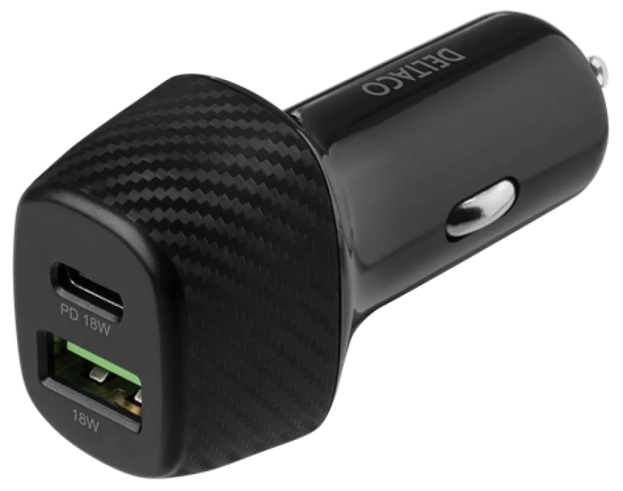Deltaco 12/24V USB-billaddare 1xUSB-A 1xUSB-C 36W