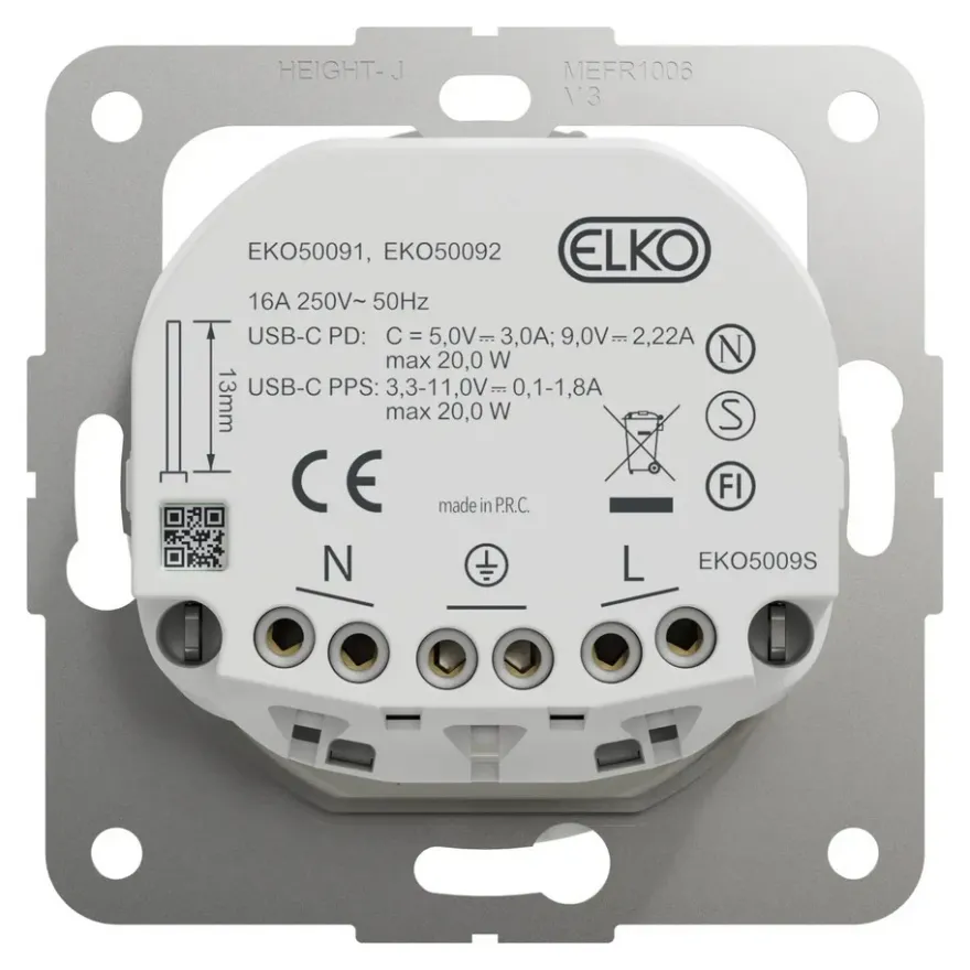 Elko One Vägguttag 1-Vägs USB C