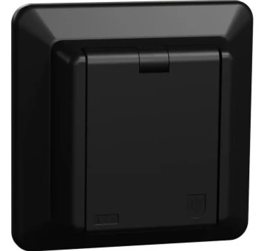 Elko RS 1-vägsuttag med lock IP44 Jordat Svart