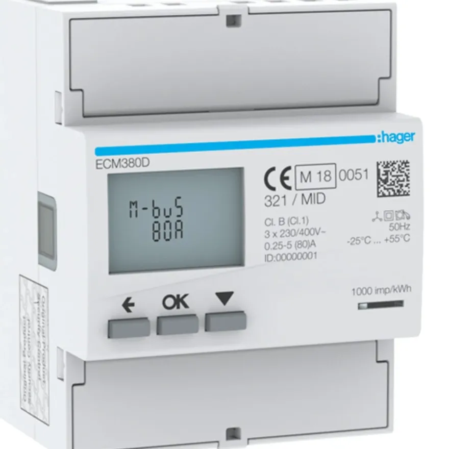Hager Energimätare ECM380D 3-fas 80A Direkt MBUS
