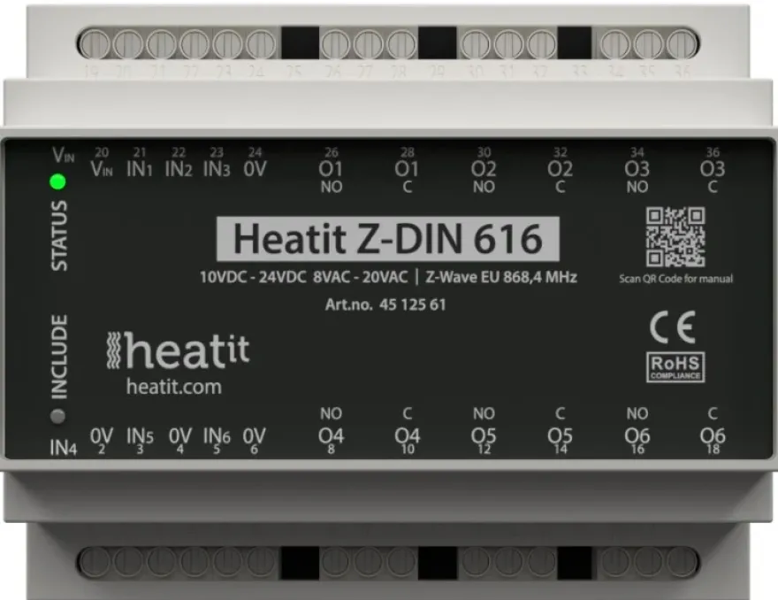 Heatit Z-DIN 616 Relä DIN Potentialfri Z-Wave