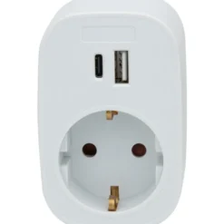 J&EL Adapter USB A+C och Stickkontakt Vit