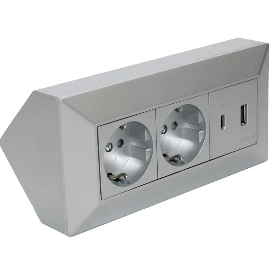 Liton Hörnbox 2-vägsuttag + USB A+C