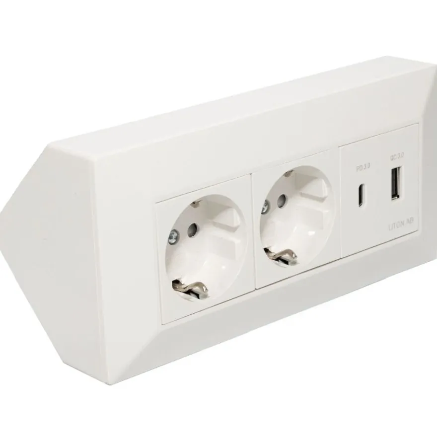 Liton Hörnbox 2-vägsuttag + USB A+C