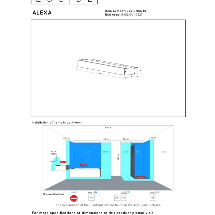 Lucide Alexa 60 Vägglampa Badrum LED