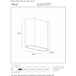 Lucide Atila Rak Vägglampa LED IP65