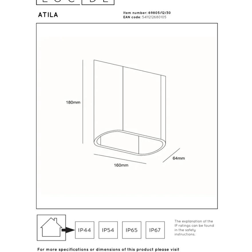 Lucide Atila Vägglampa LED IP65
