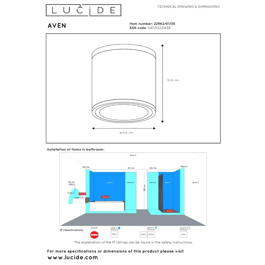 Lucide Aven Takspotlight Badrum IP65