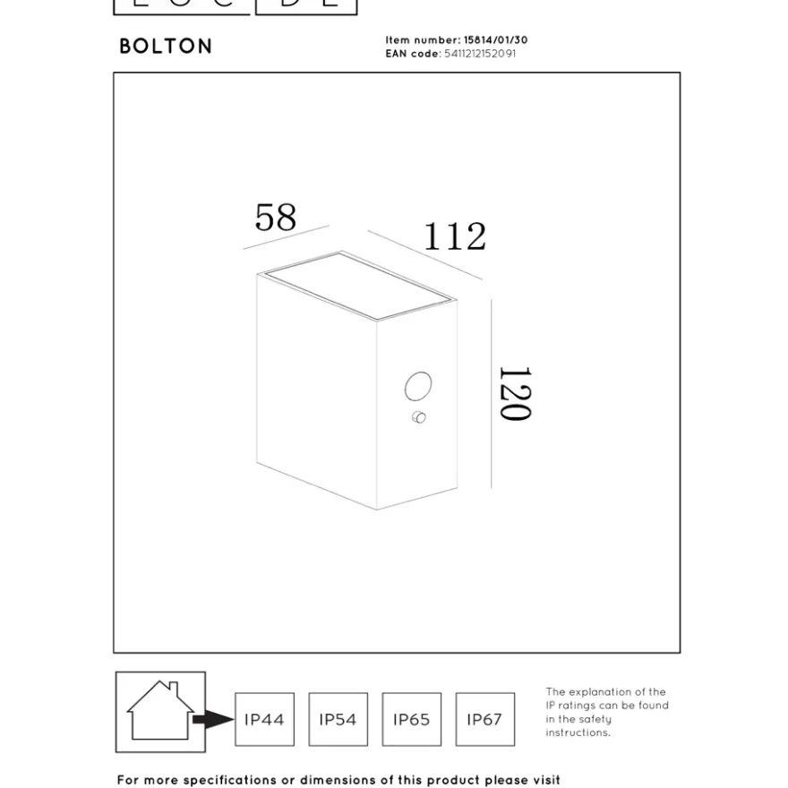 Lucide Bolton Vägglampa Solcell