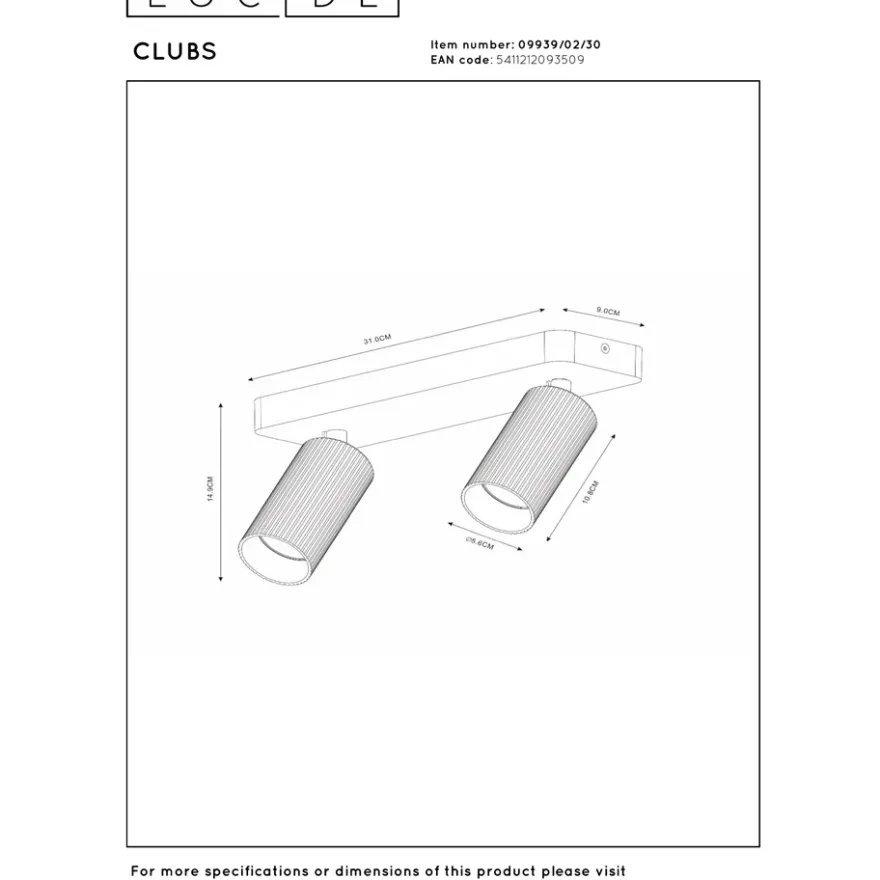 Lucide Clubs 2L Takspotlight GU10