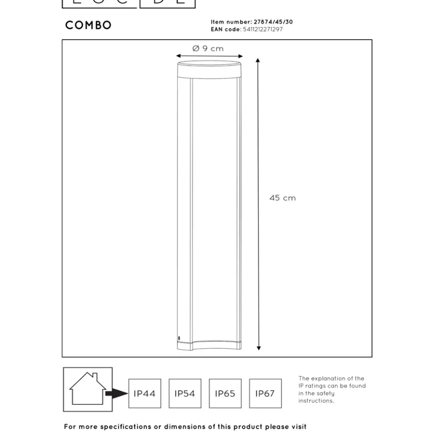 Lucide Combo 45 Pollare LED Svart