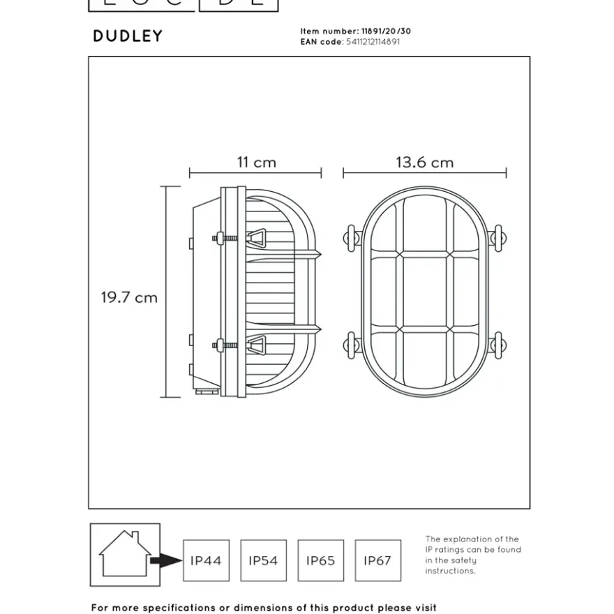 Lucide Dudley Vägglampa IP65 Mässing