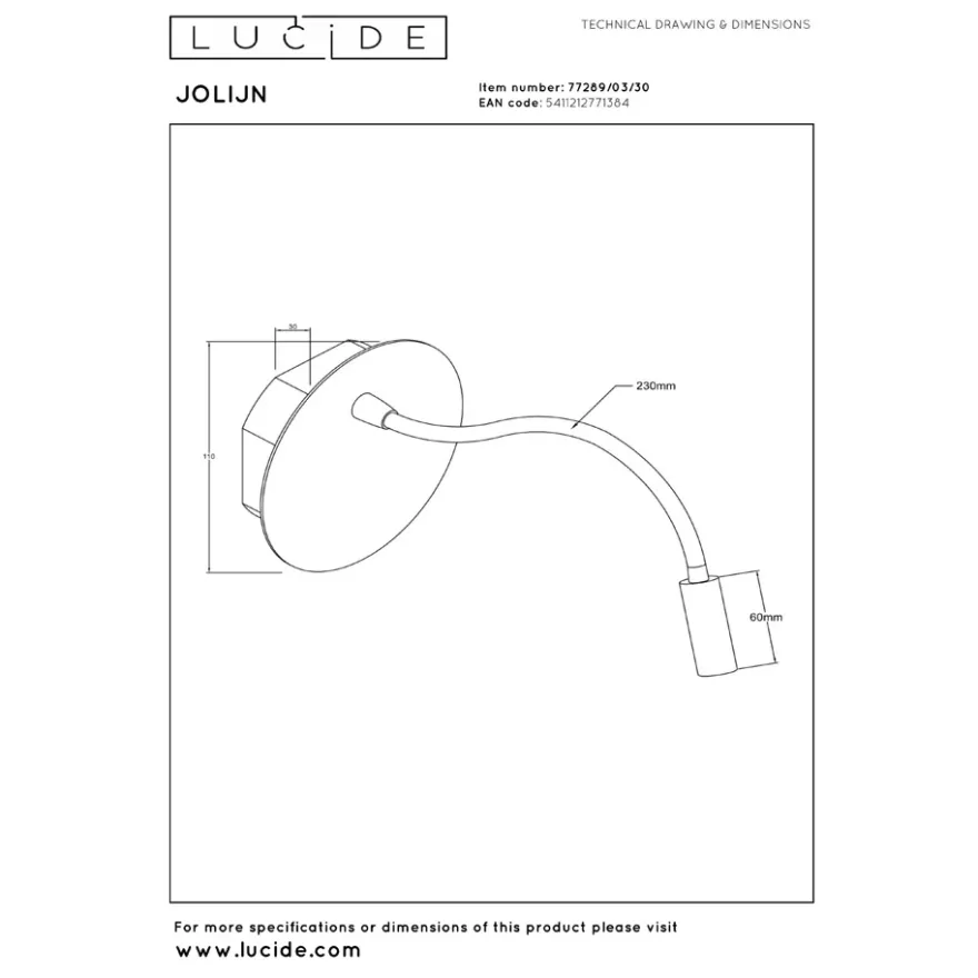Lucide Jolijn Vägglampa Ø11 Laddbar