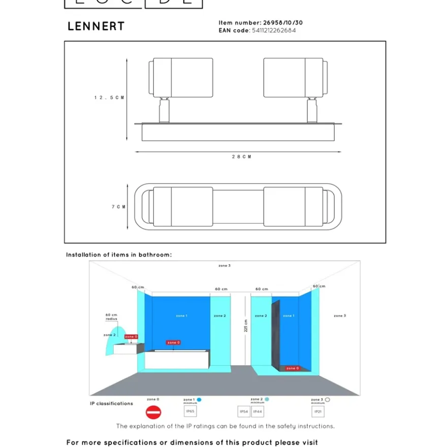 Lucide Lennert 2L Takspotlight IP44 Svart