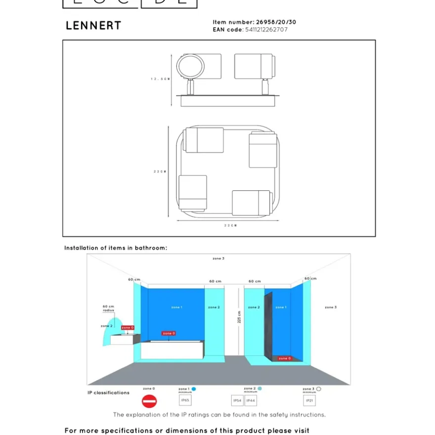 Lucide Lennert 4L Takspotlight IP44 Svart