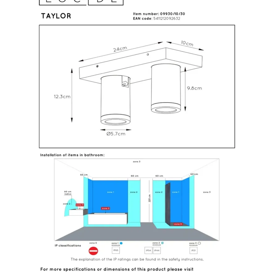 Lucide Taylor 2L Takspotlight GU10 IP44