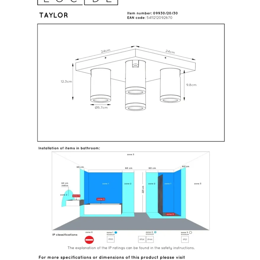 Lucide Taylor 4L Takspotlight GU10 IP44