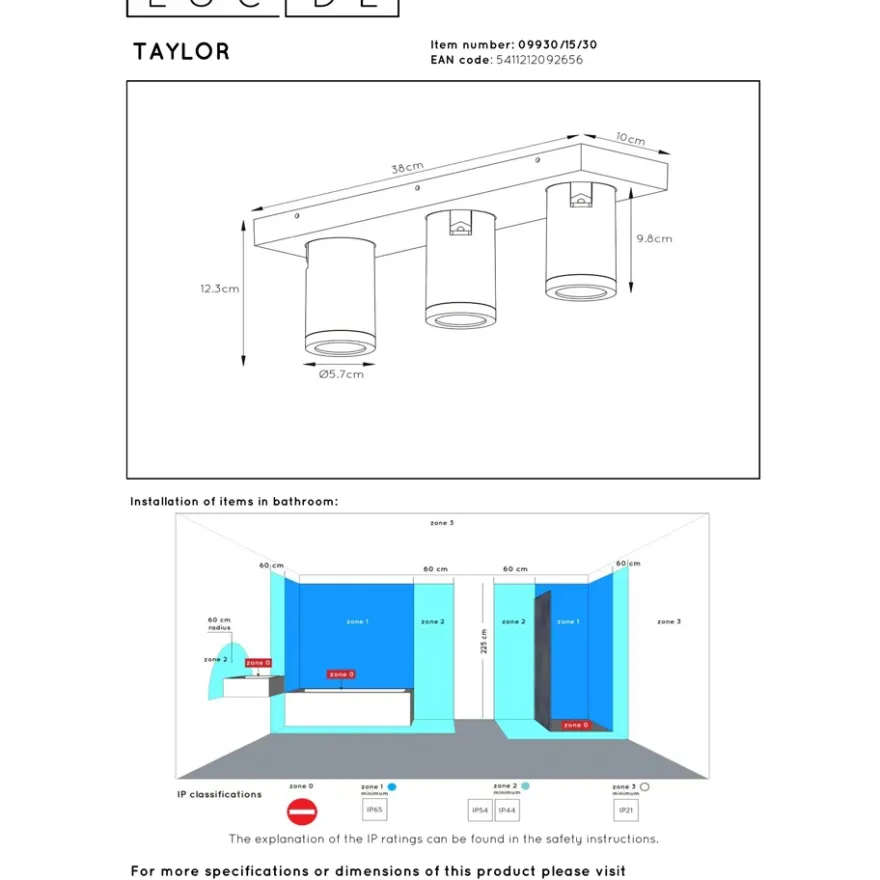 Lucide Taylor 3L Takspotlight GU10 IP44