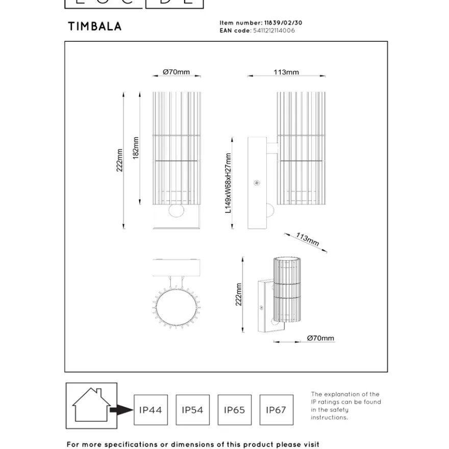 Lucide Timbala Vägglampa Dubbel GU10 Sensor