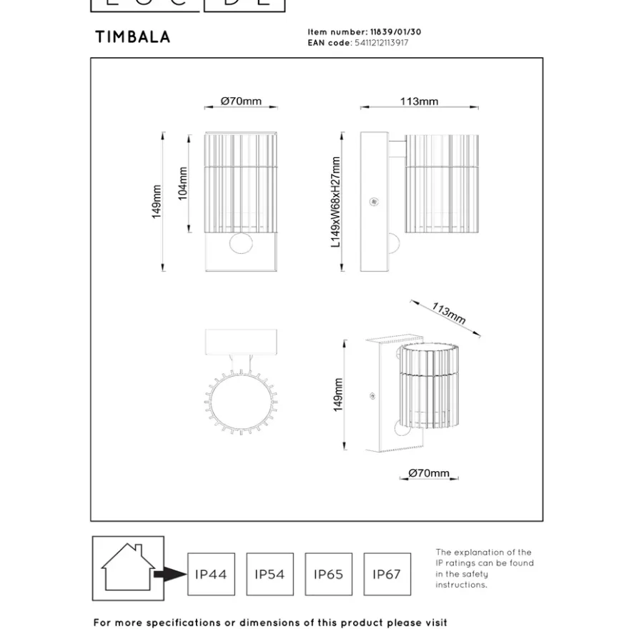 Lucide Timbala Vägglampa Enkel GU10 Sensor