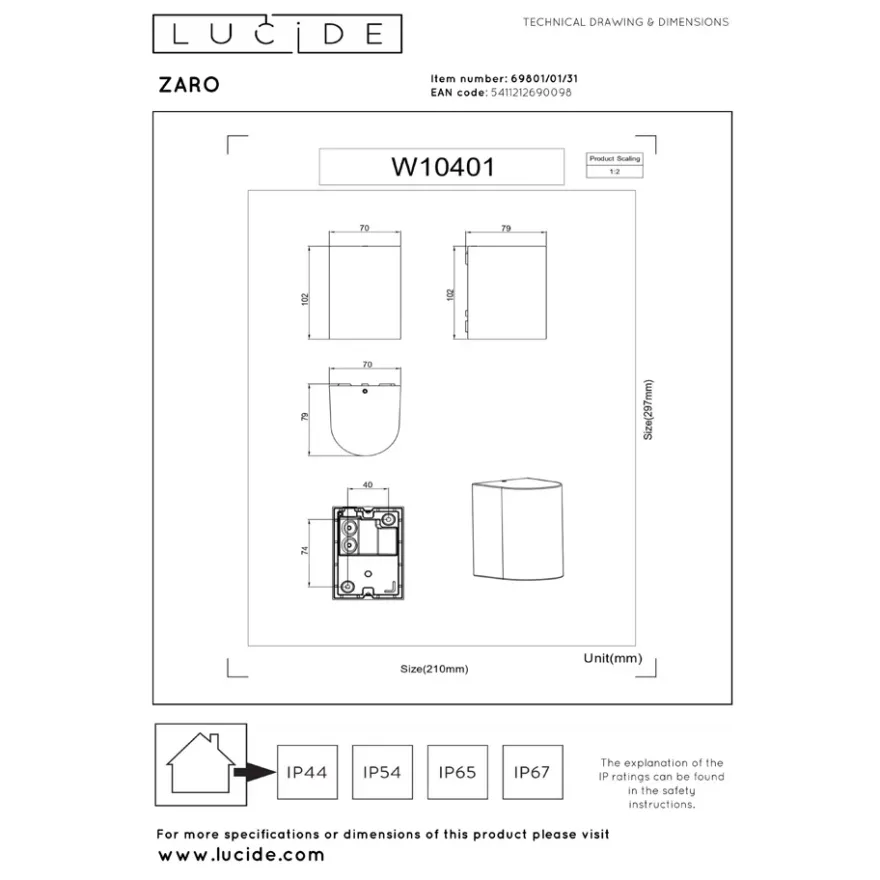 Lucide Zaro Round Vägglampa Enkel GU10