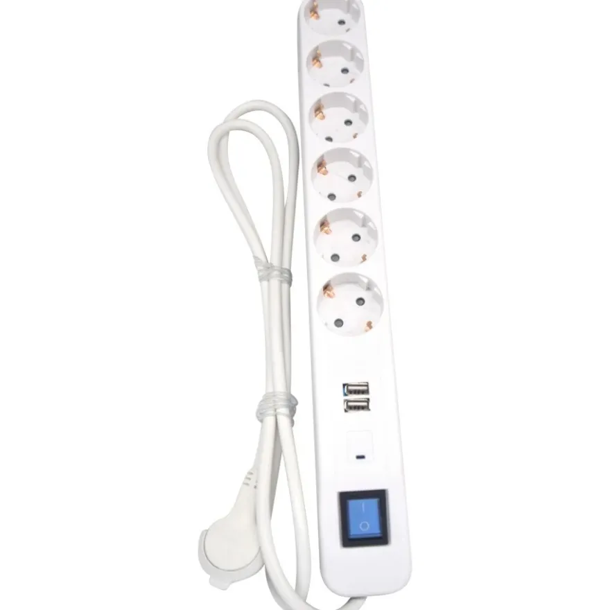 Namron Grenuttag Jordat 6-vägs 2 USB + brytare