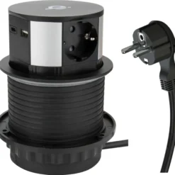 Namron Pop-Up Bordsmodul 3-vägsuttag 2xUSB Trådlös Laddning