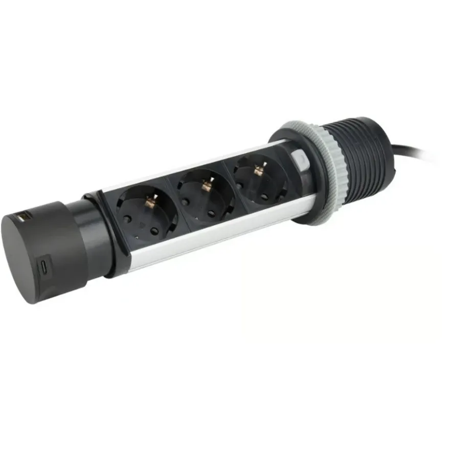 Namron Pop-Up Bordsmodul 3-vägsuttag 2xUSB